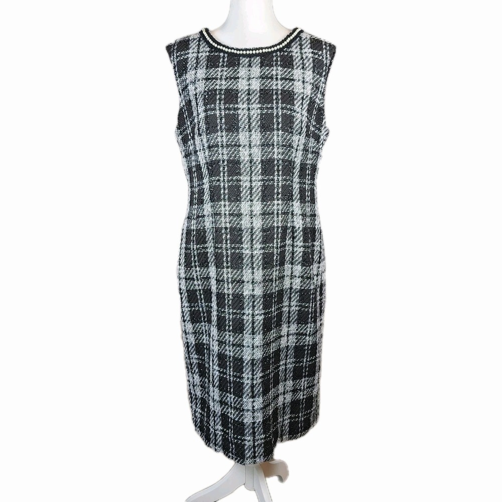 Preston & York Tweed Sheath Dress Womens 10‎ Black Gray Metallic Pearl Classic